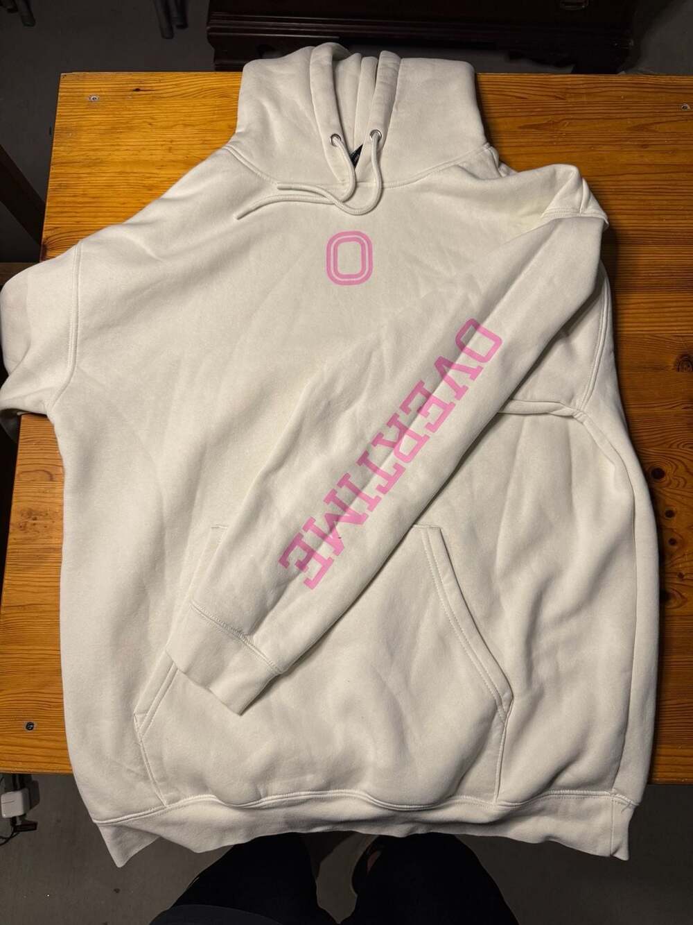 Overtime Hoodie White Pink Logo Size Large